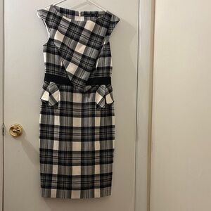 Black & White Plaid Sheath Dress with Waist Detail Karen Millen